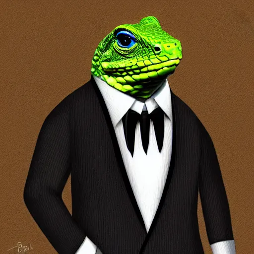 Image similar to a lizard in a tuxedo, digital art