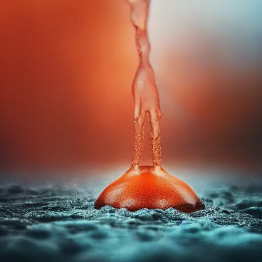 Image similar to a blurry closeup picture of hands around neck, dripping wet, no face, macro photography, long exposure photograph, surrealism, anamorphic bokeh, cozy, soft light, cyan and orange, caustic, atmospheric fog, octane render, cinematic