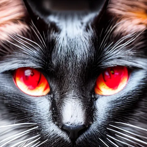 Image similar to black cat with red!!! eyes!!!, canon eos r 3, f / 1. 4, iso 2 0 0, 1 / 1 6 0 s, 8 k, raw, unedited, symmetrical balance, in - frame