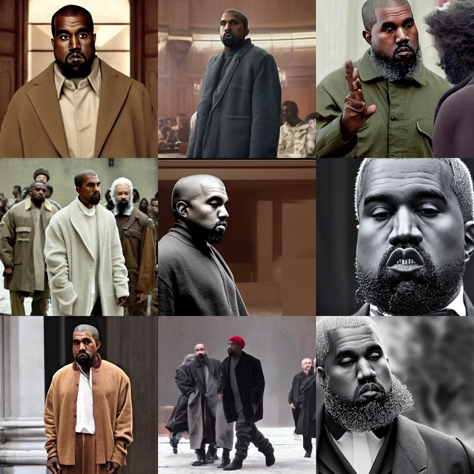 Image similar to kanye playing karl marx in a movie, photo