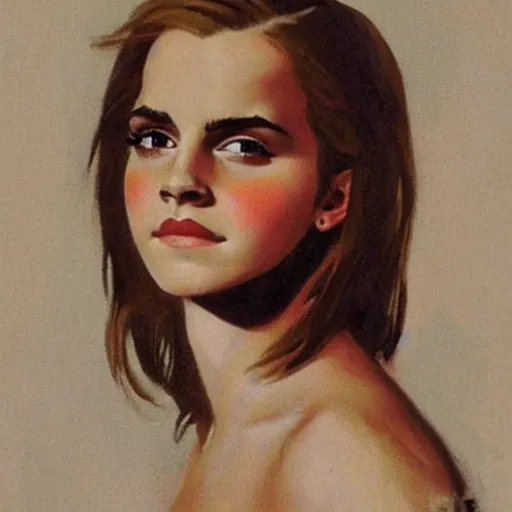 Image similar to portrait of emma watson, artwork by frank frazetta,