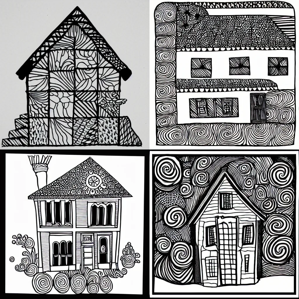 Prompt: house, simplified zentangle
