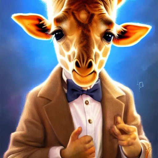 Prompt: epic professional digital airbrushed portrait art of a cute baby giraffe dressed as a magician,, best on artstation, cgsociety, wlop, Behance, pixiv, cosmic, epic, stunning, gorgeous,, masterpiece by Dorian Cleavanger and Stanley Lau,