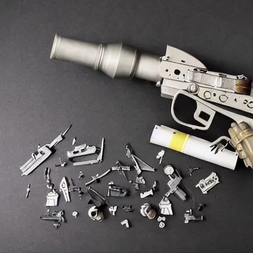 Image similar to gun made out of astronaut costume components