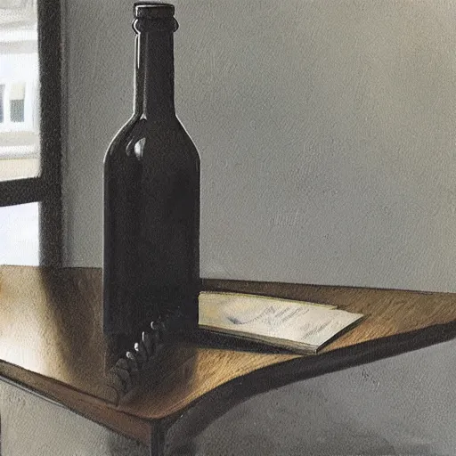 Prompt: a bottle is placed on a table