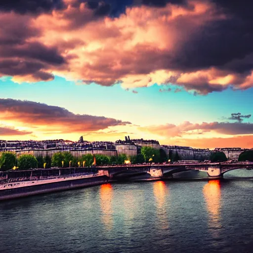 Image similar to epic paris, epic sky, cinematic light