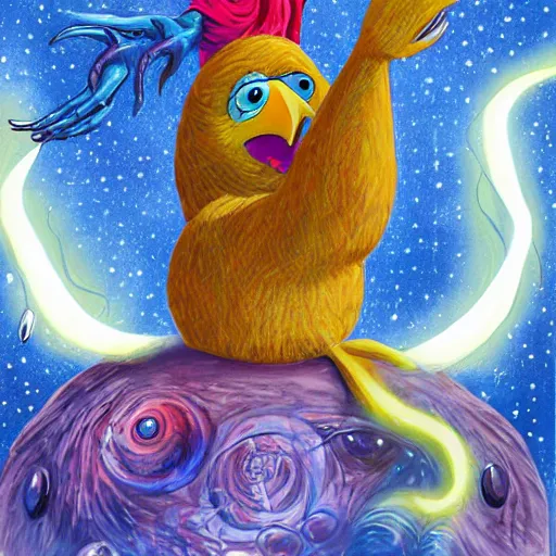 Image similar to big bird as a cosmic eldritch horror