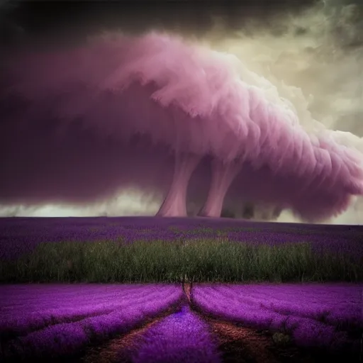 Image similar to a tornado in the distant purple landscape, hdr, artstation, shuttershock, 4 dimensions