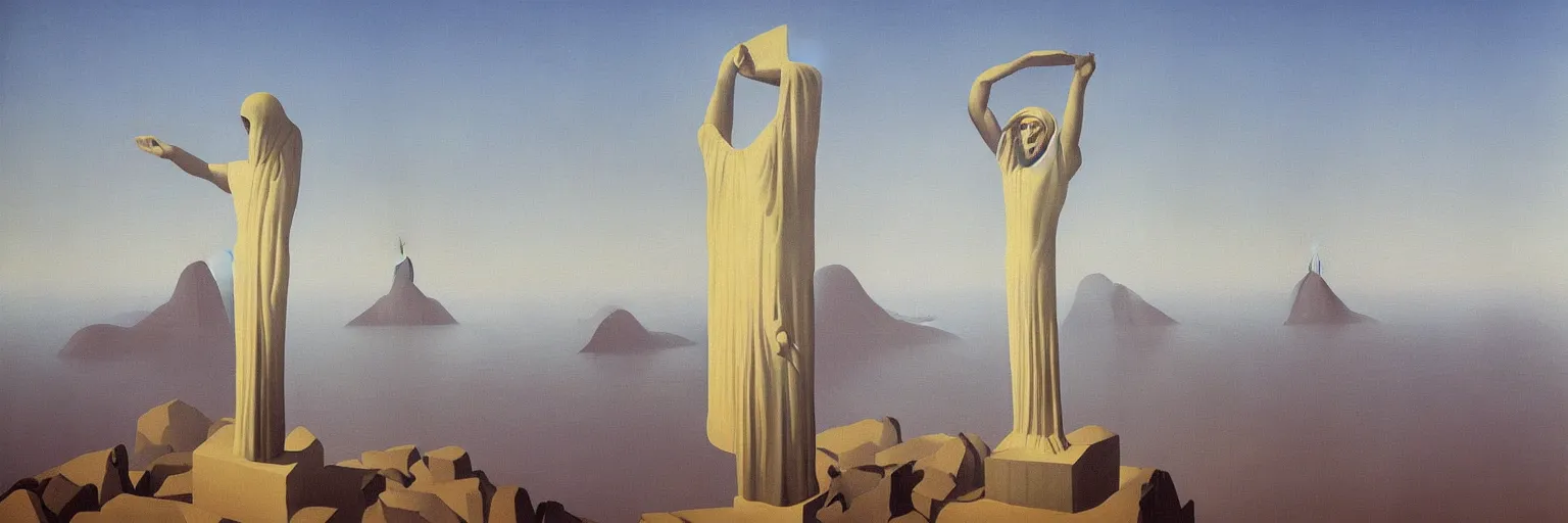 Image similar to cristo redentor rio painting magritte