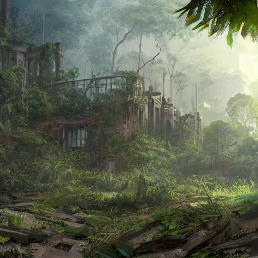 Image similar to Abandoned ruins of city in the middle of the jungle, 8k, detailed, concept art, trending on artstation