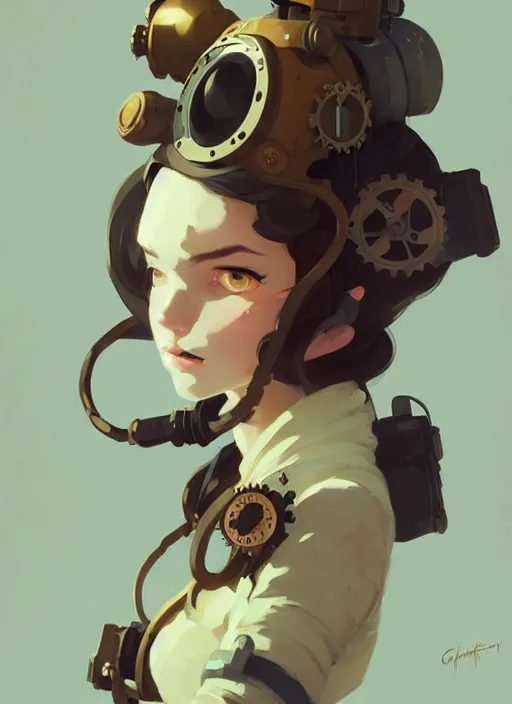 Image similar to portrait of cute maiden girl, steampunk by atey ghailan, by greg rutkowski, by greg tocchini, by james gilleard, by joe gb fenton, by in kaethe butcher, dynamic lighting, gradient light yellow, brown, blonde cream and white color in scheme, grunge aesthetic