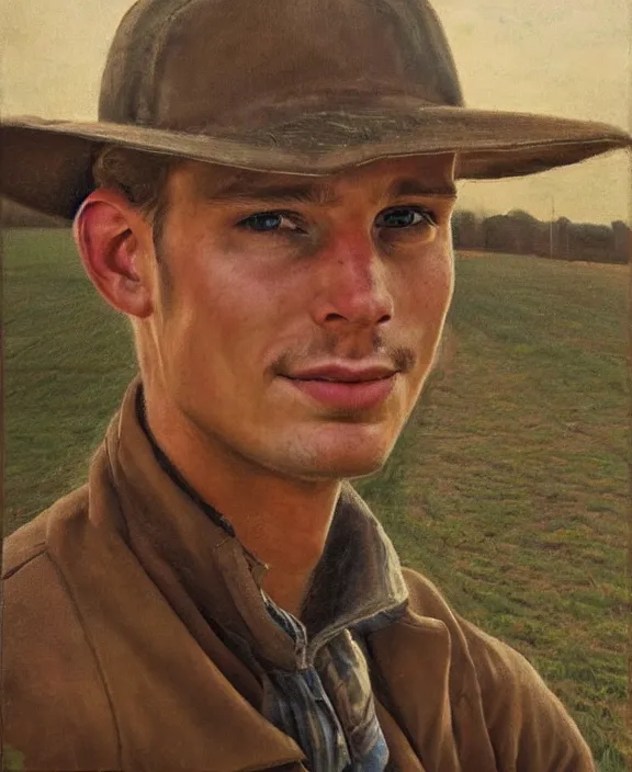 Prompt: portrait of a handsome young dutch farmer, art by denys tsiperko and bogdan rezunenko and franz hals, hyperrealism