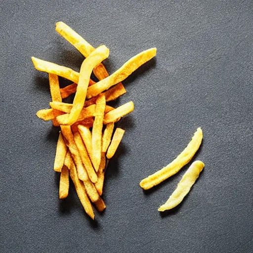 Image similar to photo of [ a single salted french fry chip ] shaped like that looks like stephen fry as a pixar character hybrid intercross mix cinematic lighting