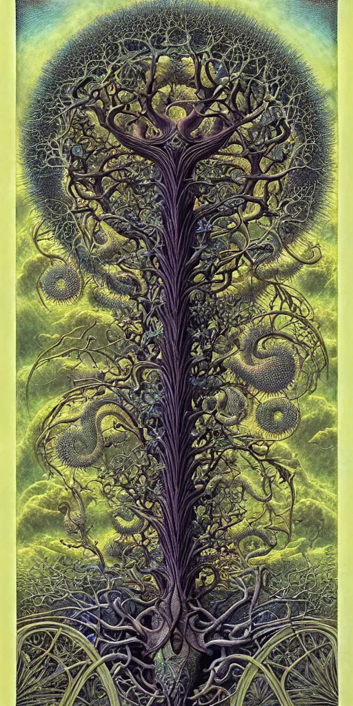 Image similar to tree of life by roger dean and andrew ferez, art forms of nature by ernst haeckel, divine chaos engine, symbolist, visionary, art nouveau, botanical fractal structures, organic, detailed, realistic, surreality