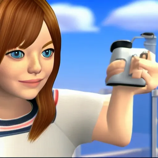 Image similar to screenshot of emma stone as a character in wii sport, mii channel, nintendo, rtx, best graphics