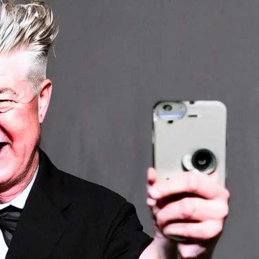 Prompt: David Lynch taking a selfie laughing