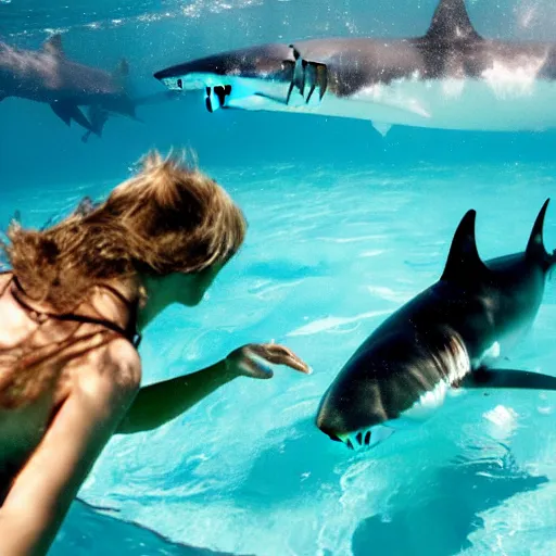 Image similar to swimming pool with great white sharks