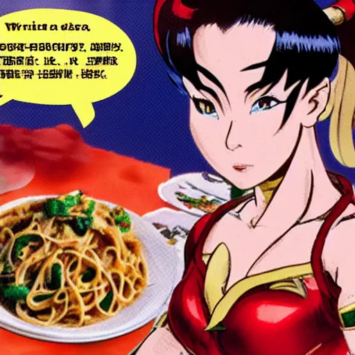 Image similar to chun li eating pasta