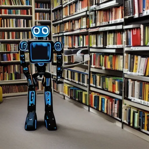 Prompt: a robot ai writing in a huge book