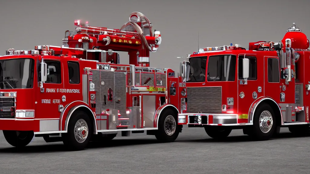 Prompt: a firetruck in a firestation. octane render.
