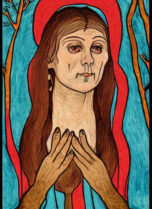 Prompt: portrait of a woman from a scary slavic tale ; ivan bilibin style ; 8 k ; sharp focus