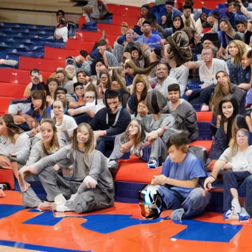 Prompt: basketball game interrupted by cats