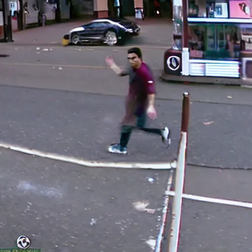 Prompt: surveillance camera footage of xavi hernandez on the street