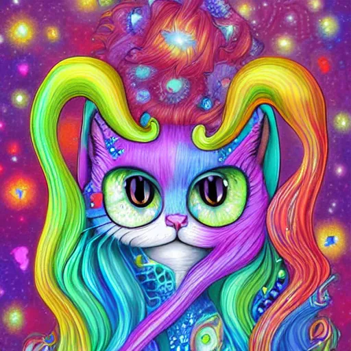 Image similar to cat seahorse shapeshifter, long haired humanoid fursona, detailed painterly digital art by lisa frank and louis wain, furaffinity, cgsociety