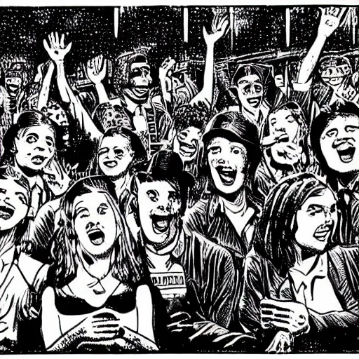 Image similar to robert crumb comic about pembroke pines flanagan high school students partying accurate eyes high detail