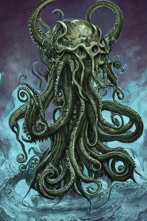 Image similar to ancient eldritch horror cthulhu, concept art, digital art, tarot card, highly detailed