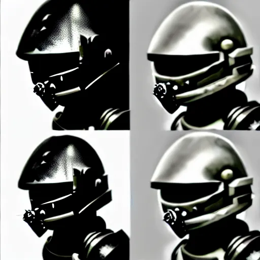Image similar to knight pepe, scifi, power armor, mechasuit, medieval pepe, futuristic sword, heavy gun, armored, helmet, military, heavy, modern, gaz mask, black and white, concept art, bust portrait, Nekro, Tom Bagshaw, Craig Mullins, ventail, exsokeleton
