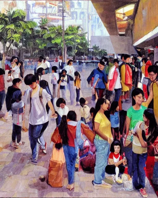 Image similar to filipino youth in the mall, 2 0 1 0, painting by felix resurreccion hidalgo