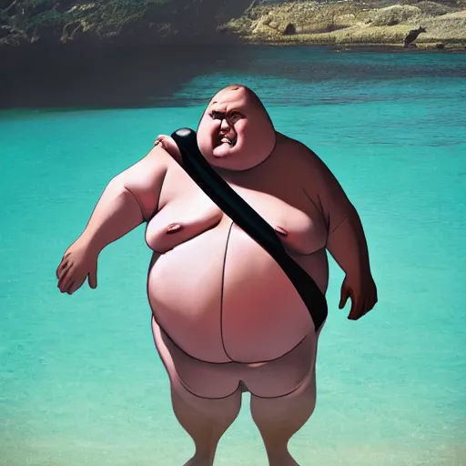 Image similar to a morbidly obese man in swimwear as a sith lord