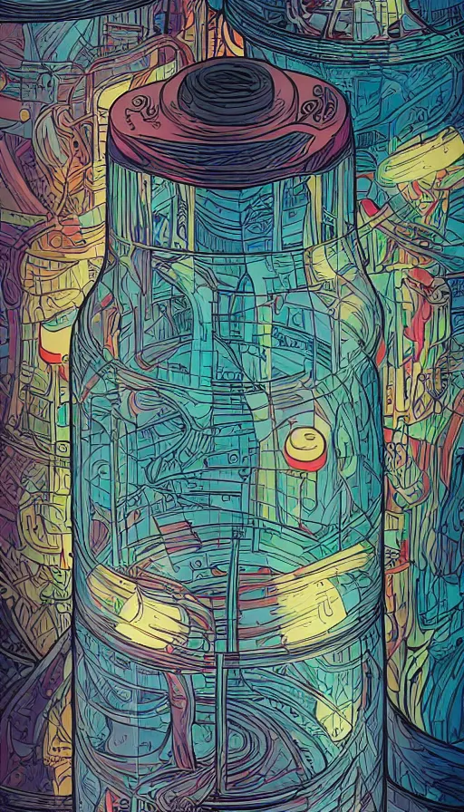 Image similar to Luminous jars full of dreams, futurism, da vinci, Dan Mumford, Josan Gonzalez