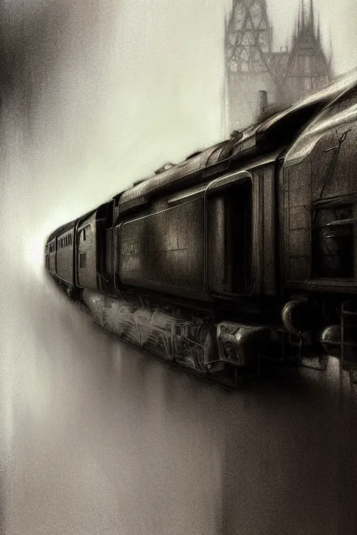 Prompt: hyperrealist pencil sketch of a train by jeremy mann and alphonse mucha, fantasy art, drawing, dynamic lighting, artstation, poster, volumetric lighting, very detailed faces, 4 k, award winning