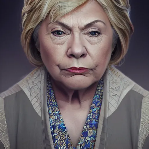 Image similar to ultra realistic illustration, roseanne barr as hillary clinton, intricate, elegant, highly detailed, digital painting, artstation, concept art, smooth, sharp focus, illustration, art by artgerm and greg rutkowski and alphonse mucha