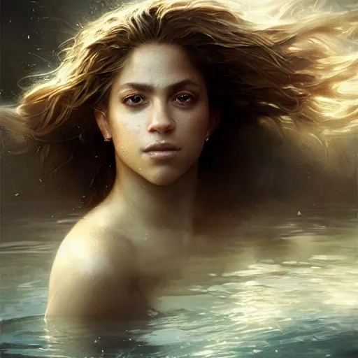 Image similar to portrait of Shakira, amazing splashscreen artwork, splash art, head slightly tilted, natural light, elegant, intricate, fantasy, atmospheric lighting, cinematic, matte painting, by Greg rutkowski