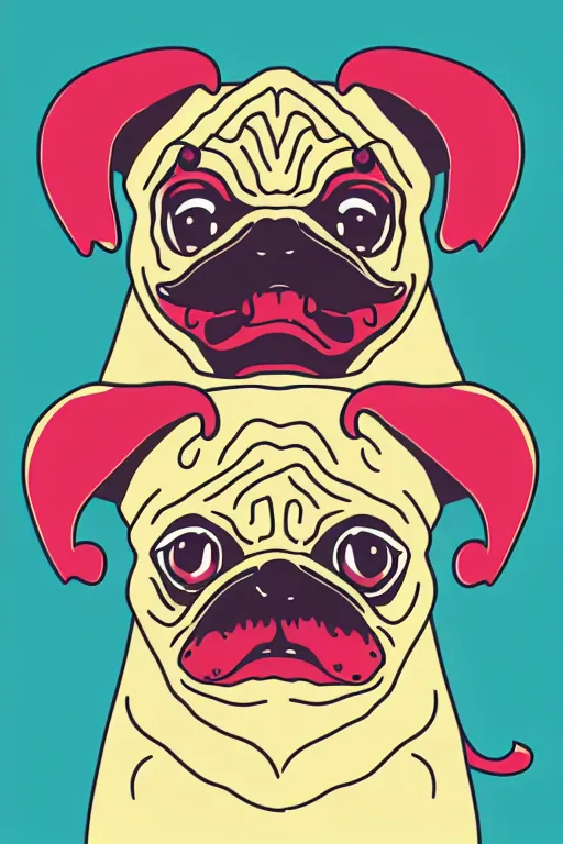 Image similar to demon pug eating flesh. art by samantha mash, sticker, colorful, illustration, highly detailed, simple, smooth and clean vector curves, no jagged lines, vector art, smooth