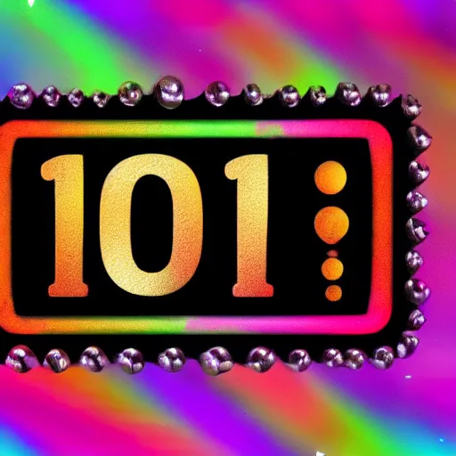 Image similar to sign that says 1 0 0, text 1 0 0, lisa frank, glorious, bedazzled, spectacled, amazing, unreal render, bokeh, studio lighting, ultradetailed