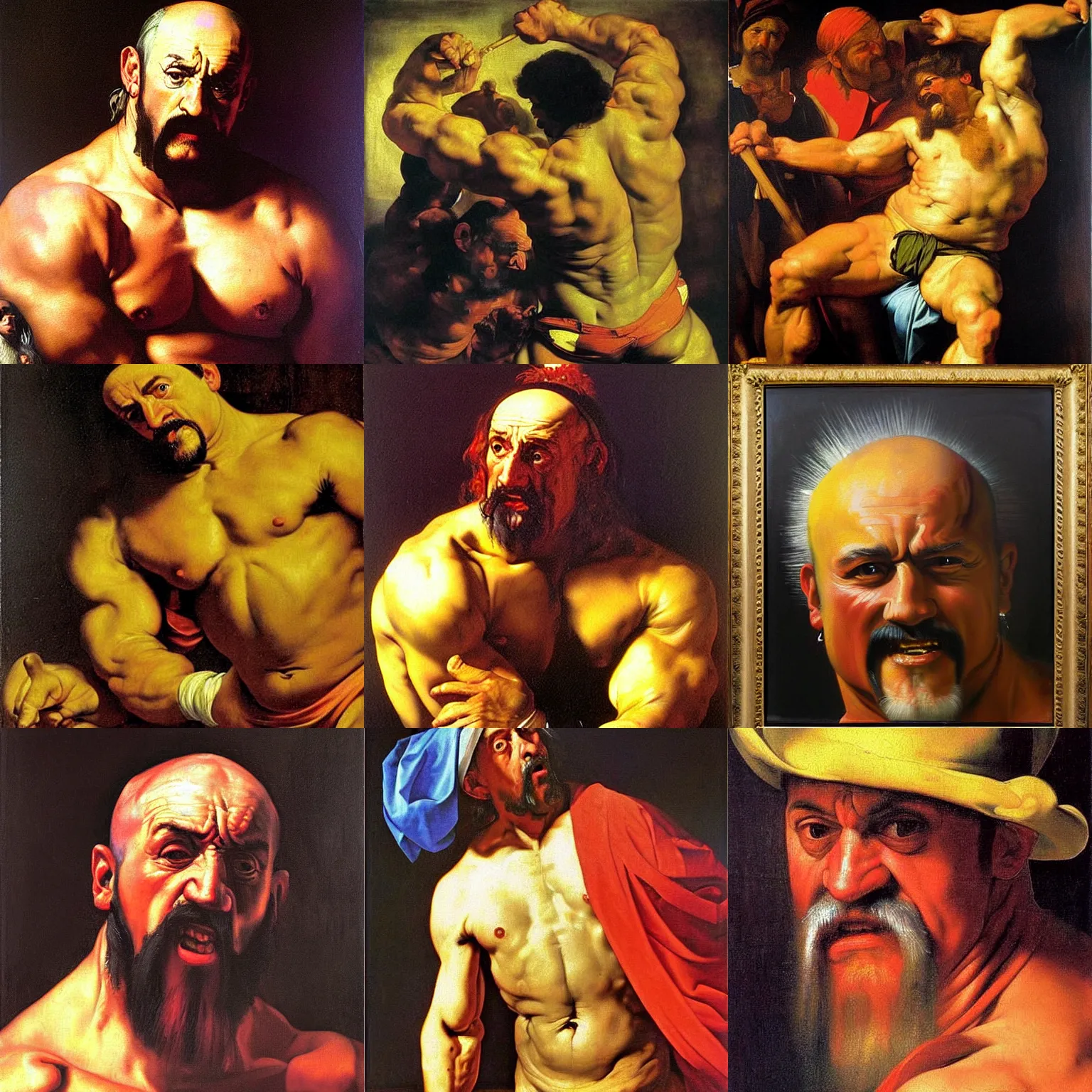 Prompt: vibrant oil painting of hulk hogan baroque masterpiece painting by caravaggio, rembrandt, rubens