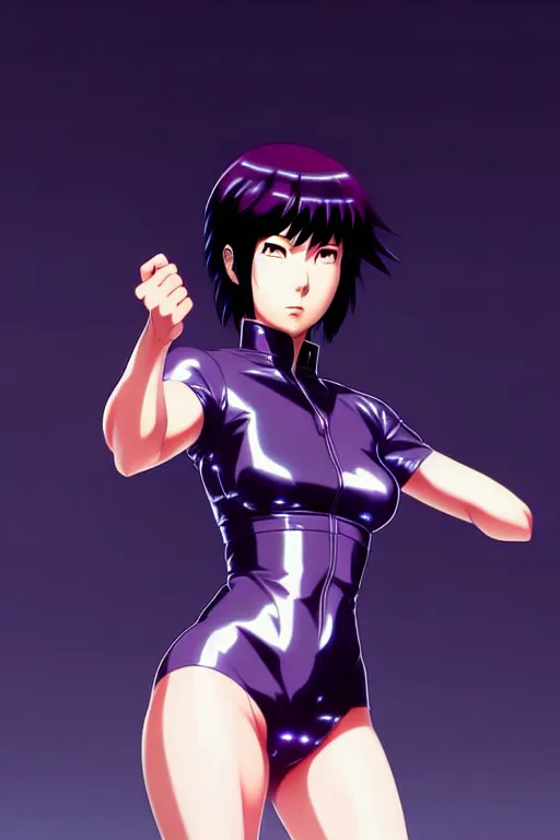 Image similar to a fullbody pose of motoko kusanagi the major ghost in the shell : : stand alone complex, under repairs, maintenance : : by ilya kuvshinov, rossdraws, artgerm, sola digital arts, anti aliasing, raytracing : :