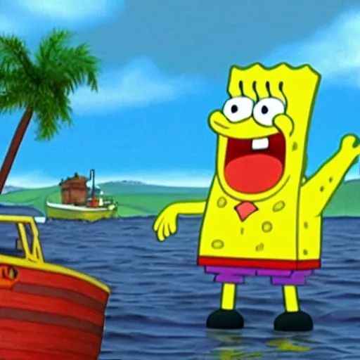 Image similar to sponge bob driving a ship