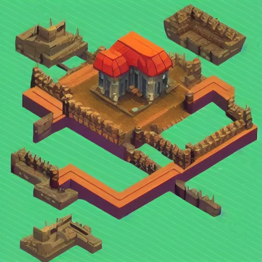 Image similar to the lord of the rings. isometric, voxels, game art.