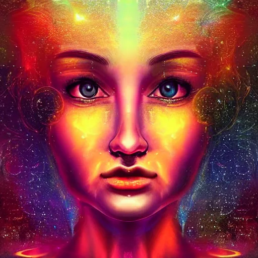 Prompt: beautiful detailed artistic portrait of a person travelling between different astral planes, digital art by lurid ( 2 0 2 2 ). featured on deviantart.