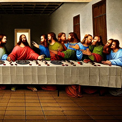 Prompt: the last supper on the dj decks