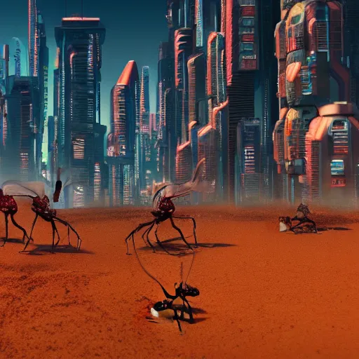 Prompt: ants building an anthill, cyberpunk, cinematic, 4k,