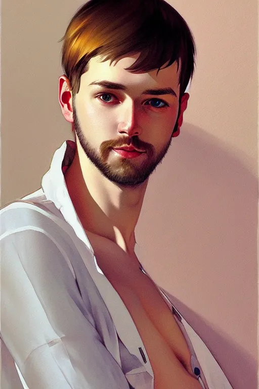 Image similar to attractive male, painting by ilya kuvshinov, carl larsson