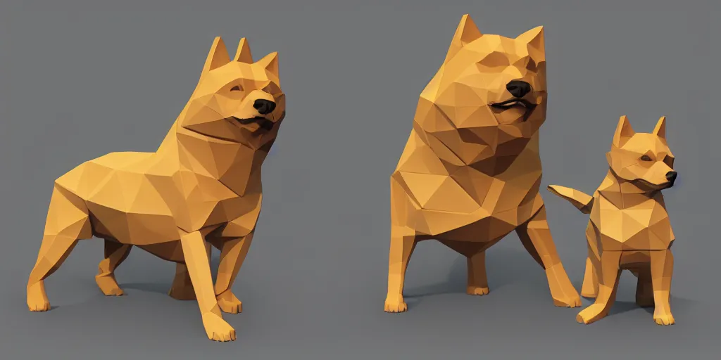 Prompt: concept art of low polygon 3 d render of swole doge vs cheems meme