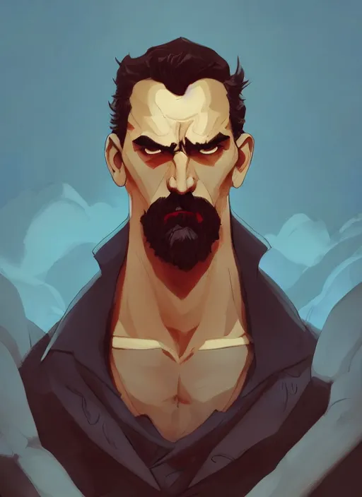 Prompt: ubermensch with a chiseled jaw and a stoic look on his face, heroic, glorious, in the style of artgerm, gerald brom, atey ghailan and mike mignola, vibrant colors and hard shadows and strong rim light, plain background, comic cover art, trending on artstation