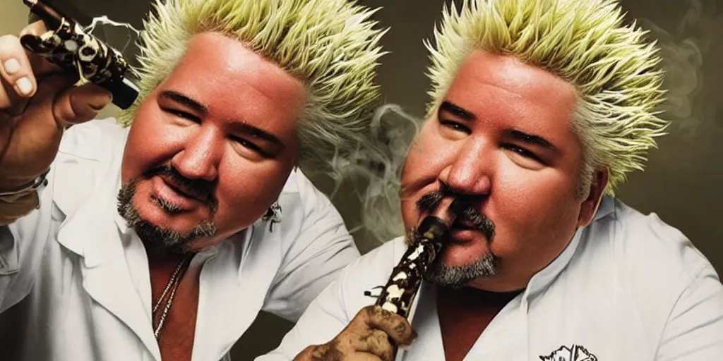 Image similar to “guy fieri smoking weed, 4k, realistic”